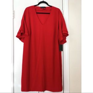ELOQUII Red Shift Dress with Flutter Sleeve (18)